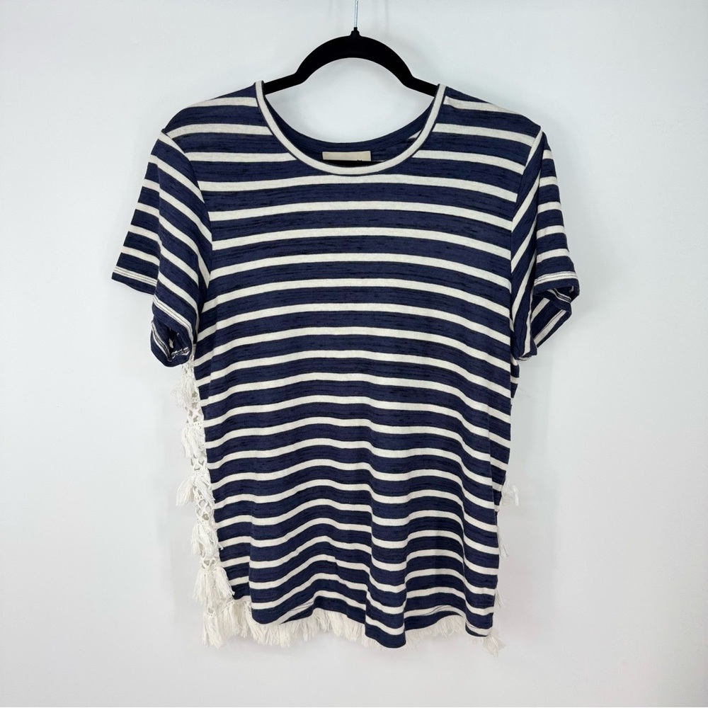 Sea Striped Tassels Back U Neck Full Length T Shirt
